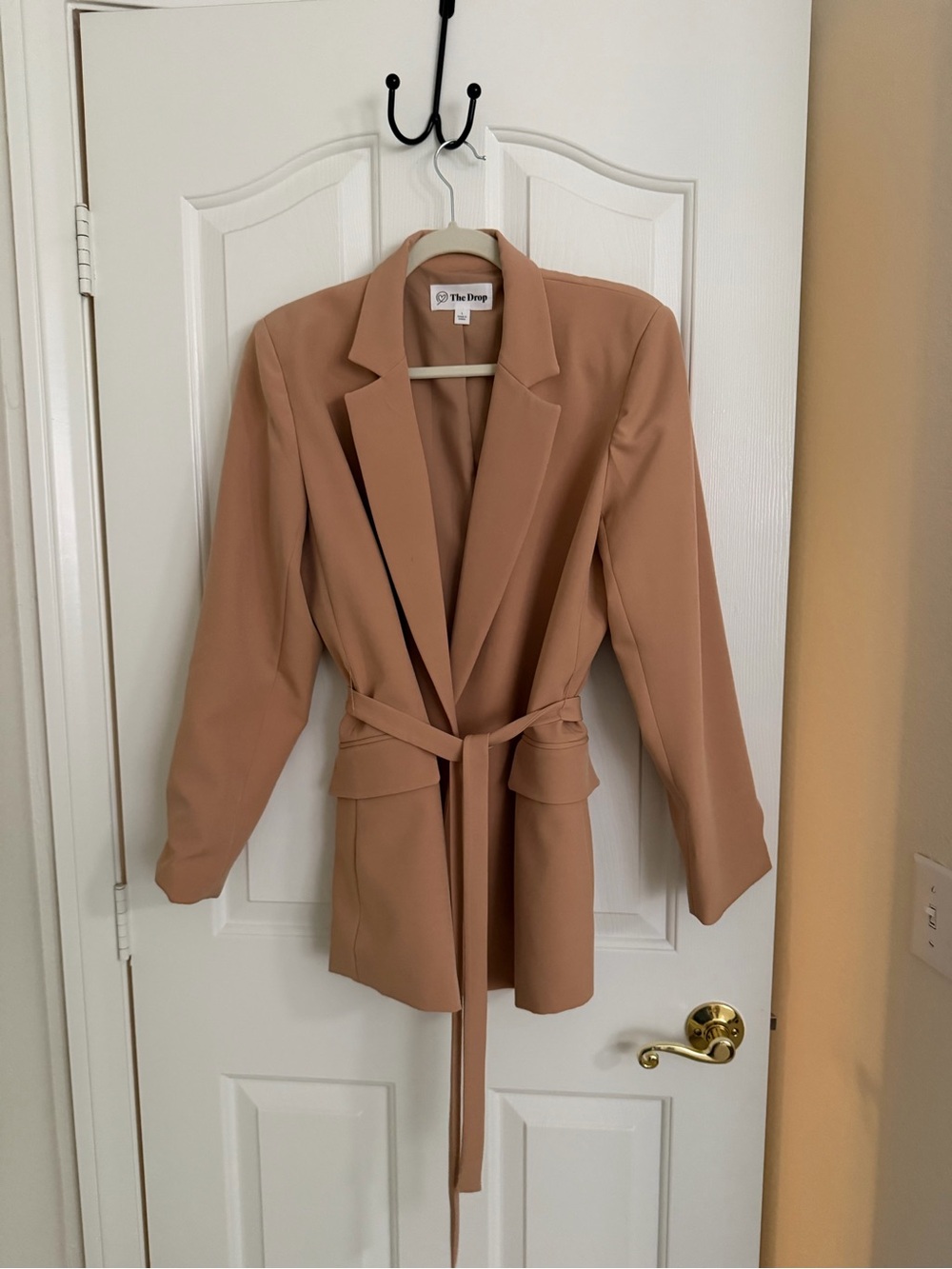 The Drop Women's Camel Belted Blazer Jacket